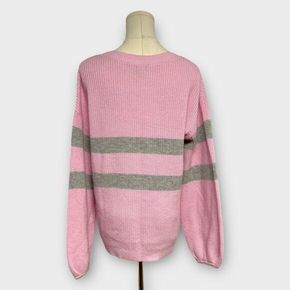Ann Taylor Striped Balloon Sleeve Knit V-Neck Sweater Size Small - Picture 2 of 6